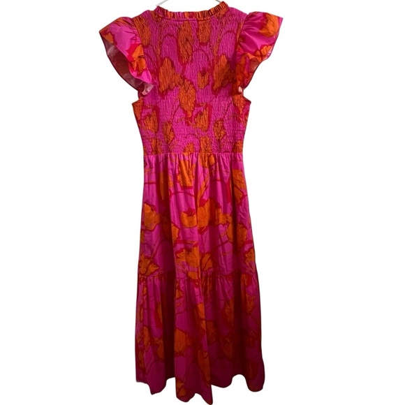 Sugarlips Passion Punch Giza Glare Smock Tiered Fuscia Floral Midi Dress SZ XS - Picture 3 of 16